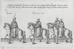 Alcalde y concejales en el cortejo fúnebre de Sir Philip Sidney camino a la Catedral de San Pablo, 1587