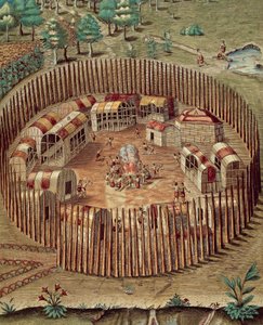 Pueblo fortificado nativo americano en Virginia de Theodore de Bry
