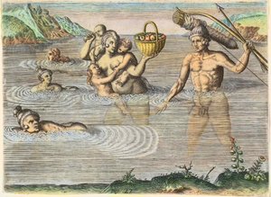 Nativos en Florida: una familia nadando de una isla a otra. De “Americae,” parte II