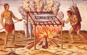 Cómo los indios cocinan pescado, Ilustración del Admiranda Narratio