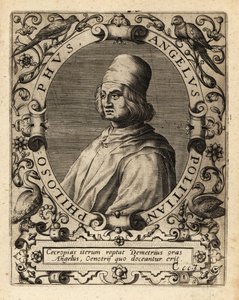 Poliziano, erudito clásico italiano de Theodore de Bry