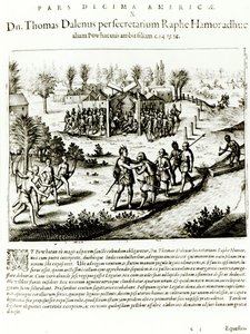 Ralph Hamor visita a Powhatan, 1619 de Theodore de Bry
