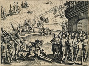 Los holandeses desembarcando en Calcuta de Theodore de Bry