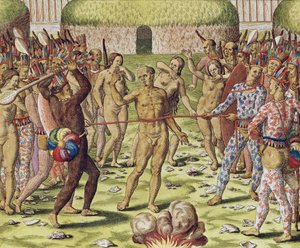 La ejecución de un enemigo por los indios Topinambous, 1562 de Theodore de Bry