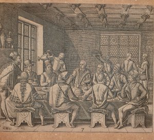 El huevo de Colón, grabado de Theodor de Bry de Americae pars quarta de Theodore de Bry