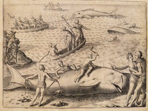 Caza de ballenas cerca de Spitsbergen, grabado por Theodor de Bry de India Orientalis de Theodore de Bry