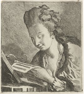 Mujer joven leyendo partituras de Theodorus de Roode