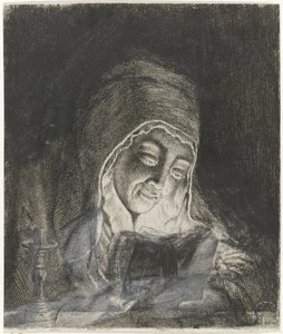 Mujer leyendo a la luz de las velas de Theodorus de Roode