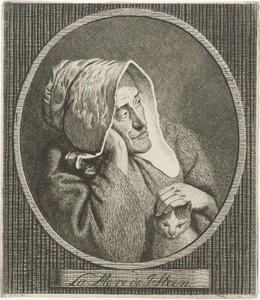 Anciana con gato La Mere de J. Steen (título sobre el objeto)