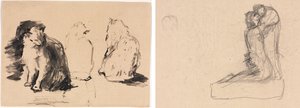 Gatos (anverso); Bosquejo de dos figuras abrazándose (verso)