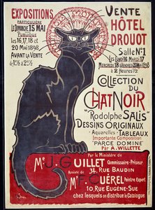 Cartel publicitario anunciando la venta en el Hotel Drouot en 1898 de la colección del Gato Negro y obras de Rodolphe Salis, Ilustración de Theophile Alexandre Steinlen (1859-1923) de Théophile Alexandre Steinlen
