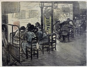 En la terraza del café (En el escaparate está escrito "Absenta 15", "Pernod 20") Dibujo de Theophile Alexandre Steinlen (1859-1923) siglo XX París, Museo Carnavalet de Théophile Alexandre Steinlen