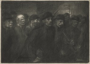 Trabajadores saliendo de la fábrica