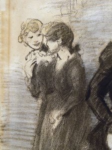 La salida de las midinettes (detalle) (antes de 1907). Teófilo Alexandre Steinlen (1859-1923). Carboncillo y pastel sobre papel. Musée des Beaux-Arts de la Ville de Paris, PeuPalais. de Théophile Alexandre Steinlen