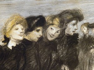 La salida de las midinettes (detalle) (antes de 1907). Teófilo Alexandre Steinlen (1859-1923). Carboncillo y pastel sobre papel. Musée des Beaux-Arts de la Ville de Paris, PeuPalais. de Théophile Alexandre Steinlen