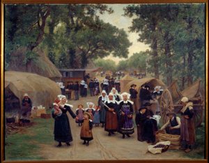 La llegada al Perdón de Fouesnant. Familias bretonas con trajes tradicionales de Theophile Louis Deyrolle