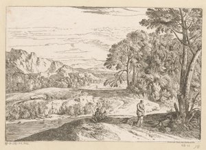 Paisaje arcádico con un pescador junto a un arroyo Suite de Paysages (título de la serie) de Théodore