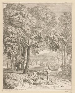 Paisaje arcádico con dos hombres y una mujer que llevan una cesta Suite de paysages (título de la serie)