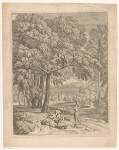 Paisaje arcádico con dos hombres y una mujer que llevan una cesta Suite de paysages (título de la serie) de Théodore
