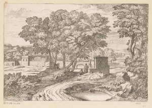 Paisaje arcádico con dos mujeres junto a una fuente Suite de Paysages (título de la serie) de Théodore
