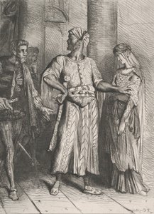 Honesto Yago, mi Desdémona debo dejarte: placa 4 de Othello, grabado 1844, reimpreso 1900 de Théodore Chassériau
