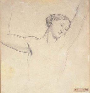 Modelo femenina, medio cuerpo con brazos levantados de Théodore Chassériau
