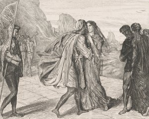 ¡Oh mi valiente guerrero!: placa 5 de Othello Acto 2, Escena 1 de Théodore Chassériau