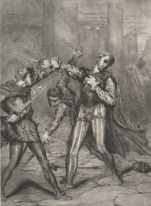 Villano, mueres: placa 10 de Othello Acto 5, Escena 1, grabado 1844, reimpreso 1900