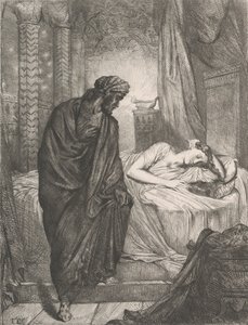Sin embargo, ella debe morir: placa 11 de Othello Acto 5, Escena 2 de Théodore Chassériau