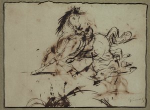 Atribuido a Théodore Géricault - Caballo asustado, entre finales del siglo XVIII y principios del XIX de Theodore Gericault