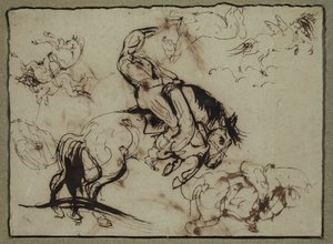 Atribuido a Théodore Géricault - Caballos y jinetes, siglo XIX
