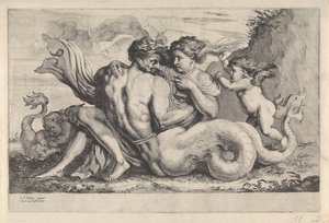 sirena y triton Figuras mitológicas (título de la serie) de Théodorus van Kessel