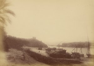 Vista del Nilo con Barcos y Ruinas de Théodule Devéria