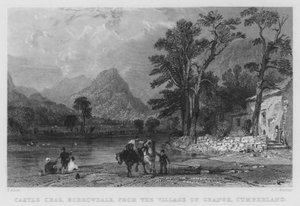 Castle Crag, Borrowdale, desde el Pueblo de Grange, Cumberland