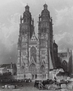 Exterior de la catedral de San Gatien, Tours (grabado) de Thomas (after) Allom