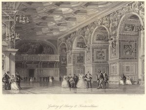 Galería de Enrique II Fontainebleau (grabado) de Thomas (after) Allom