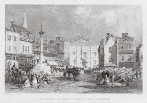Plaza del mercado de Grantham, Lincolnshire de Thomas (after) Allom
