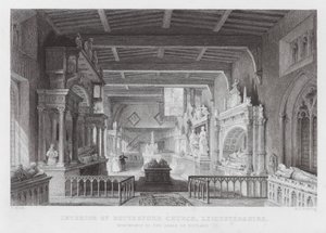 Interior de la Iglesia de Bottesford, Leicestershire, Monumentos a los Condes de Rutland (grabado) de Thomas (after) Allom