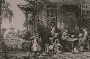 Damas de la familia de un mandarín jugando a las cartas, de 