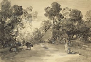 Paisaje boscoso con figuras, cabaña y vaca, c.1785 de Thomas (after) Gainsborough