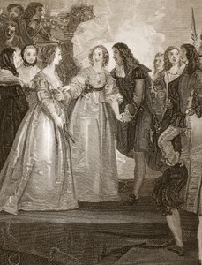 Carlos II recibiendo a la Duquesa de Orleans en Dover, grabado por W. Bromley, ilustración de 
