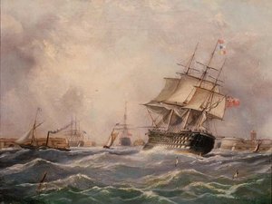 Buque de guerra británico frente a Portsmouth
