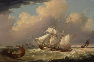 El bergantín inglés "The Guide" entrando en el río Elba en Alemania, 1828 de Thomas A. Binks