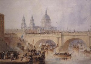 Desembarco del alcalde en el puente de Blackfriars, c.1830 de Thomas Allom