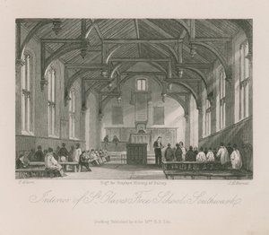 Interior de la Escuela Libre de St Olave de Thomas Allom