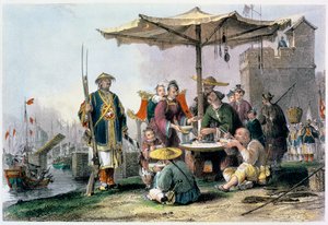 Vendedores de arroz en la estación militar de Tong-Chang-Too, China, 1843