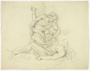 Píramo y Tisbe (recto); Tres figuras masculinas con plano de mausoleo (verso) de Thomas Banks