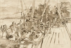 Descargando carbón, Hvitanes (tinta sobre papel) de Thomas Barclay Hennell