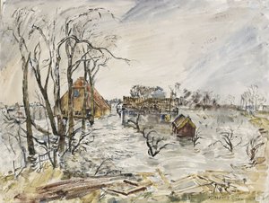 Isla de Walcheren (Países Bajos) inundada. Pintura de Thomas Hennel (1903-1945), acuarela 1944