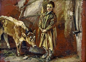 Niño con un ternero atado de Thomas Barker